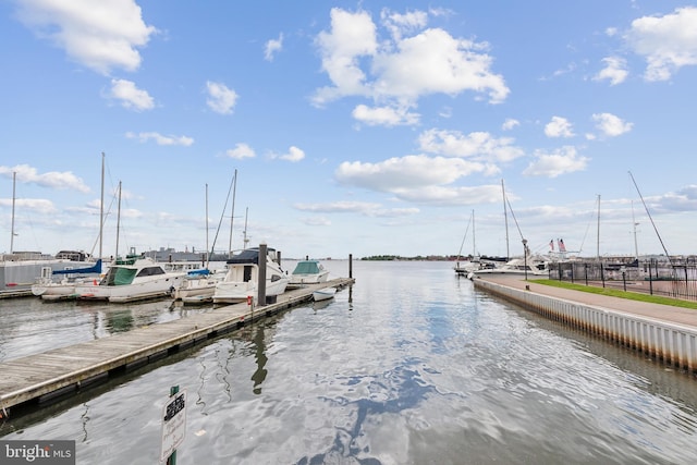 view of dock with a water view