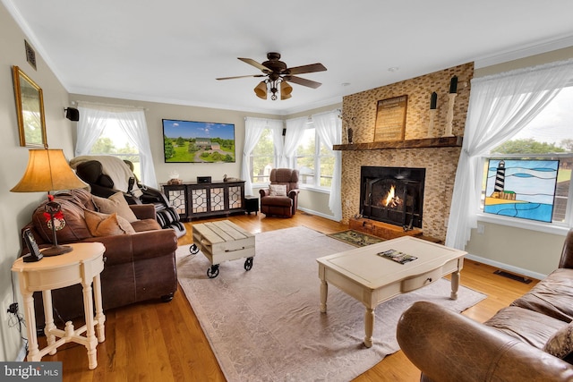 living room featuring a healthy amount of sunlight and light hardwood / wood-style floors