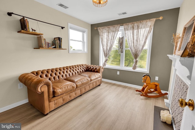 living room featuring light hardwood / wood-style flooring and plenty of natural light