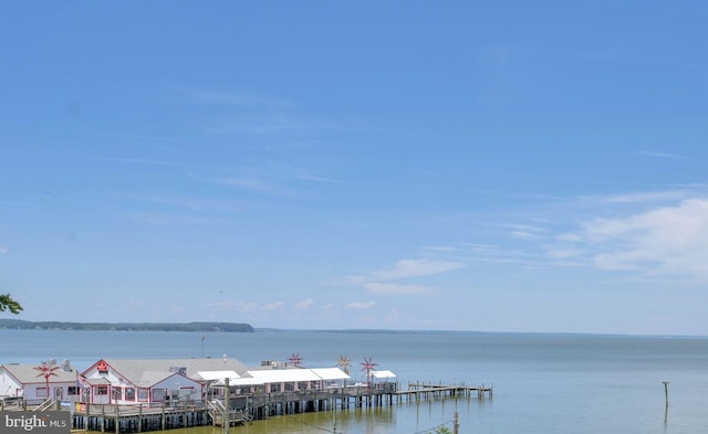 view of dock with a water view