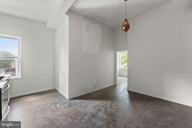 unfurnished room with dark wood-type flooring