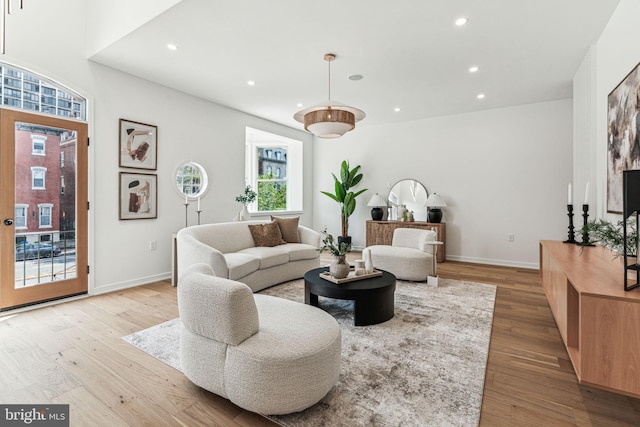 living room with light hardwood / wood-style floors