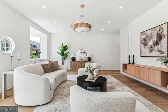 living room with hardwood / wood-style floors