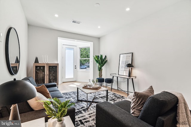 living room with light wood-type flooring