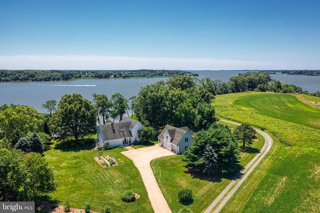 aerial view with a water view