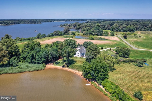 bird's eye view with a rural view and a water view