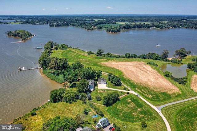 bird's eye view featuring a water view