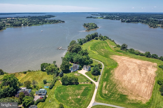 drone / aerial view featuring a water view