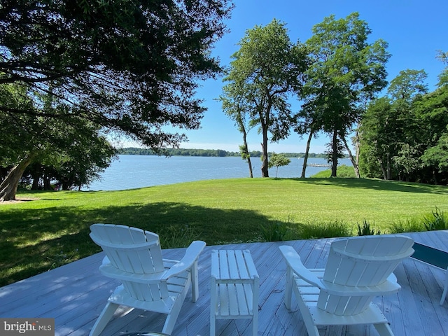 view of patio / terrace featuring a deck with water view