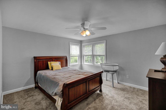 bedroom featuring carpet flooring and ceiling fan