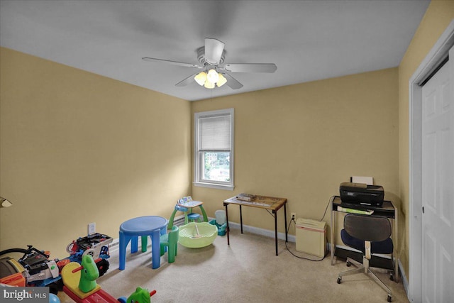 interior space featuring ceiling fan