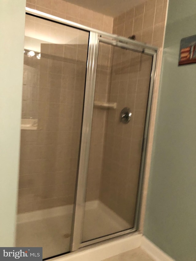 bathroom featuring a shower with door