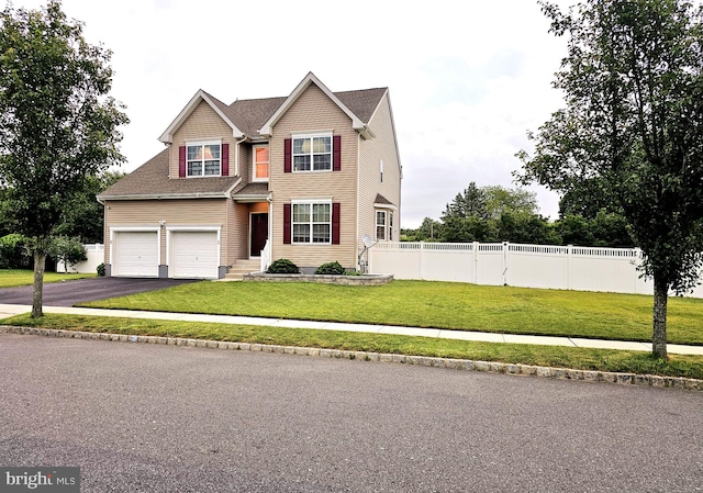 view of front of house with a garage and a front yard