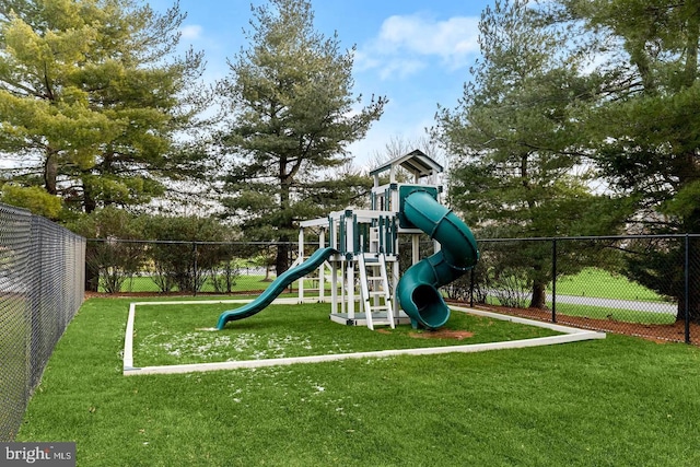 view of jungle gym with a yard