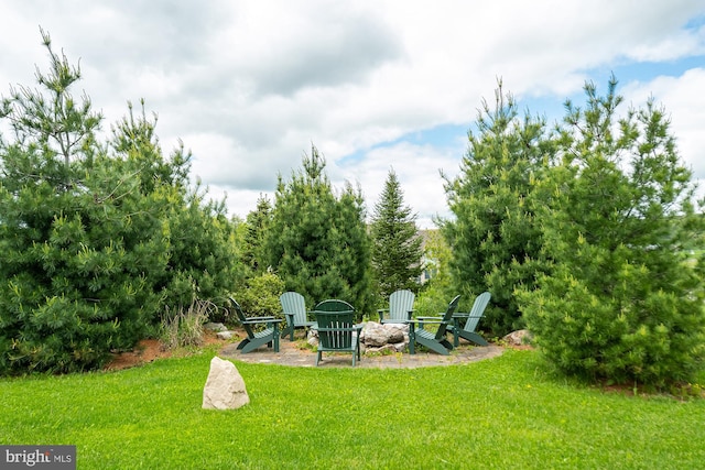 view of yard with a fire pit