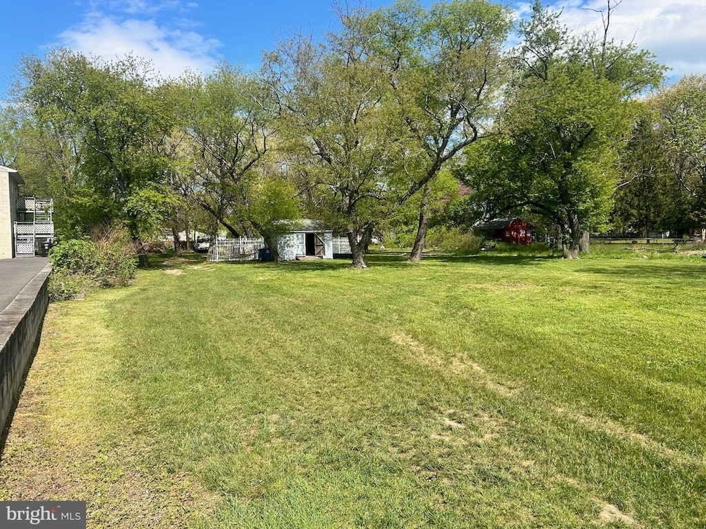 view of yard featuring a storage shed