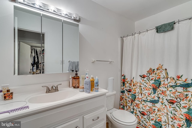 bathroom featuring toilet and large vanity