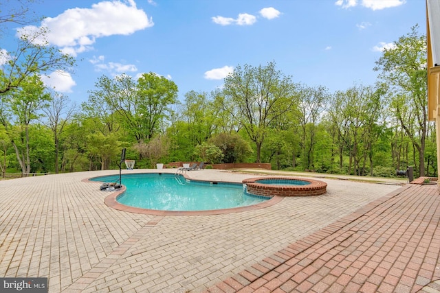 view of pool with a patio area and an in ground hot tub