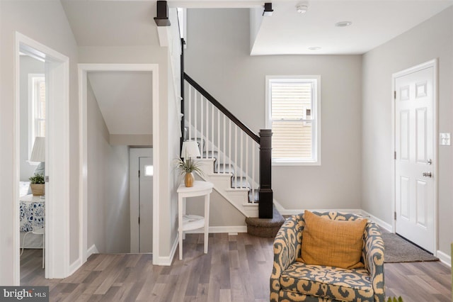 foyer with hardwood / wood-style flooring