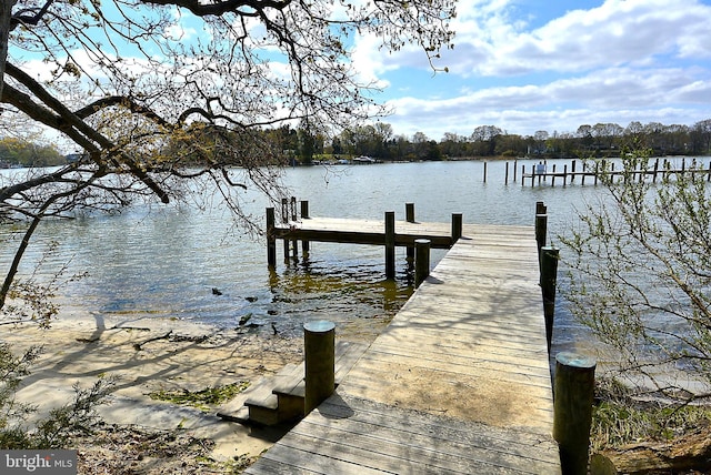 view of dock with a water view