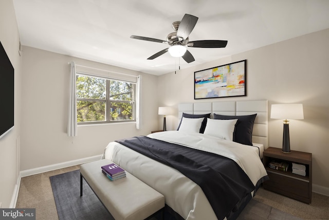 bedroom featuring carpet and ceiling fan