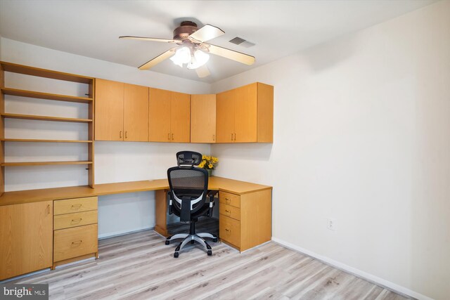 18503 Sweet Autumn Dr Unit 201, Gaithersburg, MD 20879 - unfurnished office featuring light wood-style floors, built in study area, a ceiling fan, and baseboards
