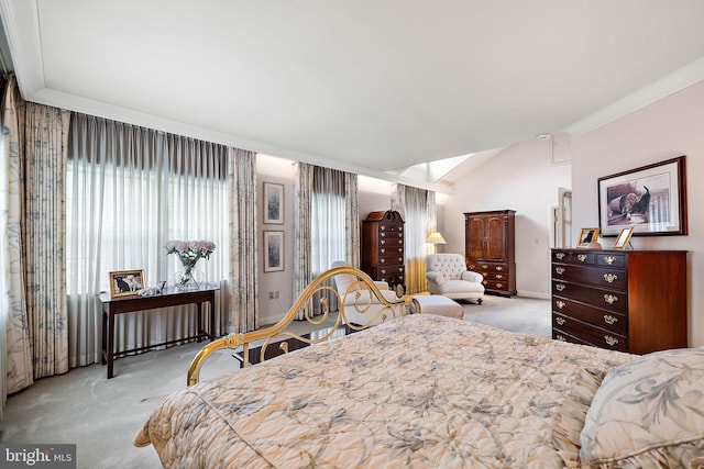 carpeted bedroom featuring ornamental molding