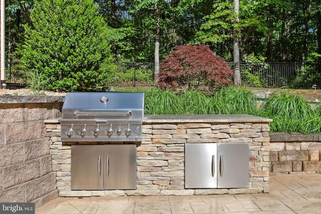 view of patio with area for grilling and exterior kitchen