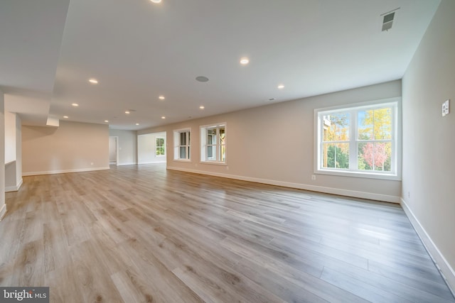 unfurnished living room with light hardwood / wood-style flooring