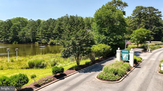 view of road featuring a water view