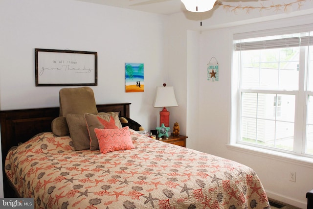 bedroom featuring ceiling fan