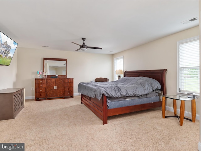 bedroom featuring carpet and ceiling fan