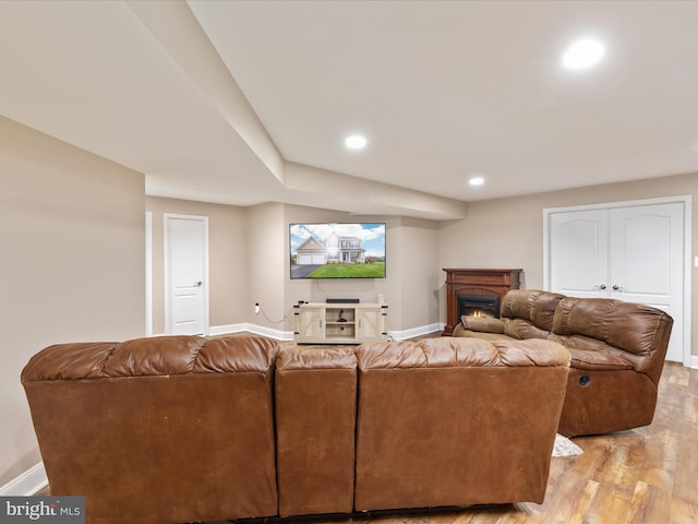 living room with light hardwood / wood-style floors