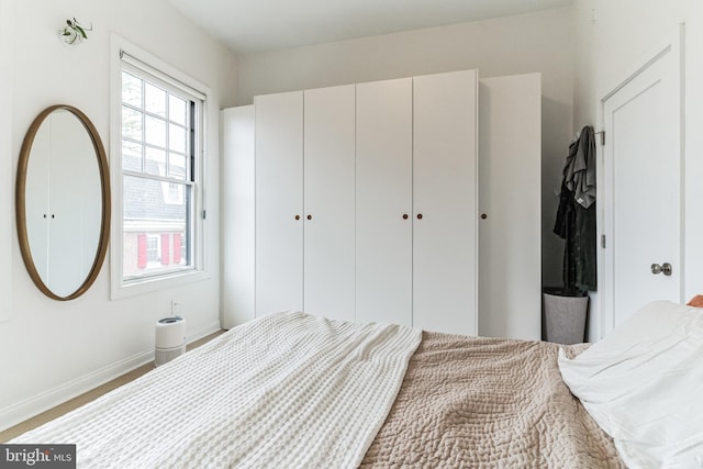 bedroom with a closet and wood-type flooring