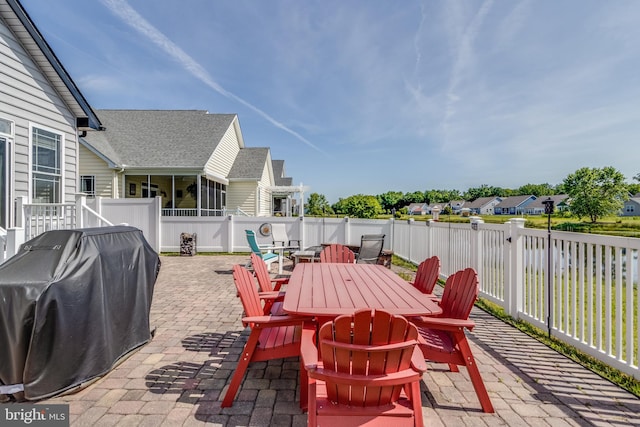 view of terrace with area for grilling