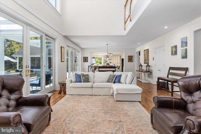 living room featuring hardwood / wood-style flooring and french doors