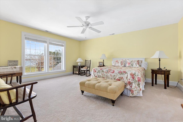 bedroom featuring carpet and ceiling fan