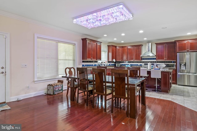 tiled dining area with ornamental molding