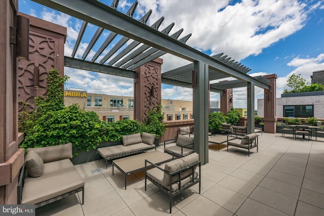 view of patio featuring a pergola and an outdoor hangout area