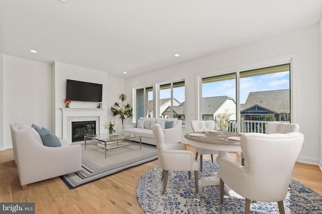 interior space featuring a premium fireplace and light wood-type flooring