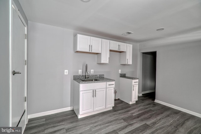 kitchen with white cabinetry, dark wood-type flooring, and sink