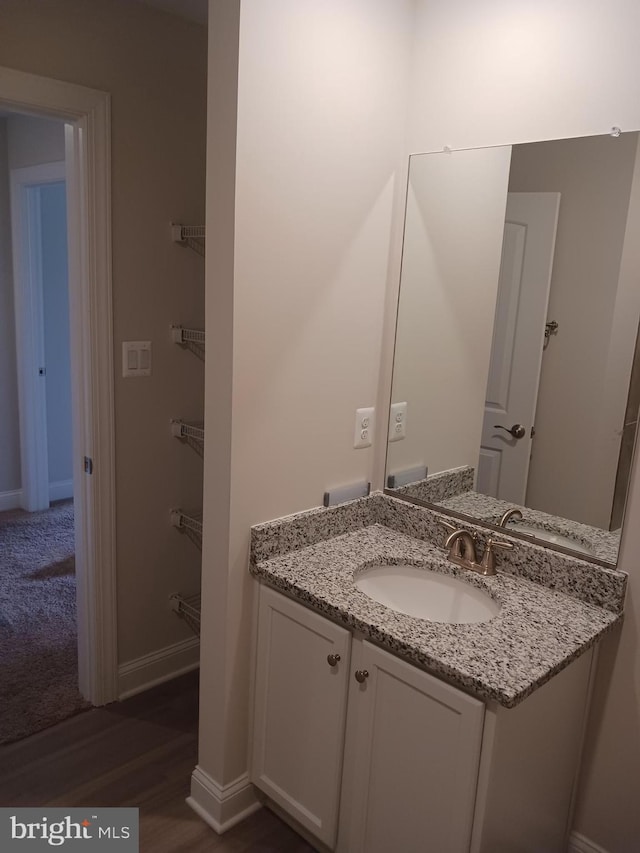 bathroom featuring hardwood / wood-style floors and vanity