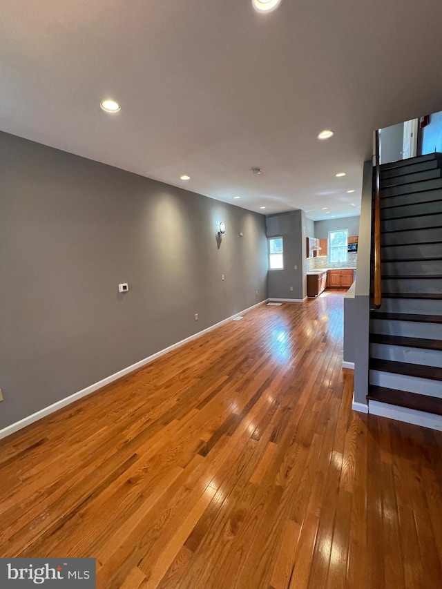 basement featuring wood-type flooring