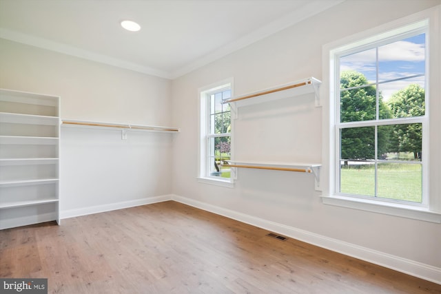 spacious closet with light hardwood / wood-style floors