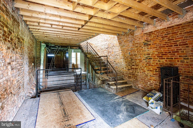 stairs with brick wall