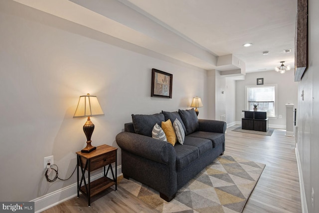 living room with light wood-type flooring