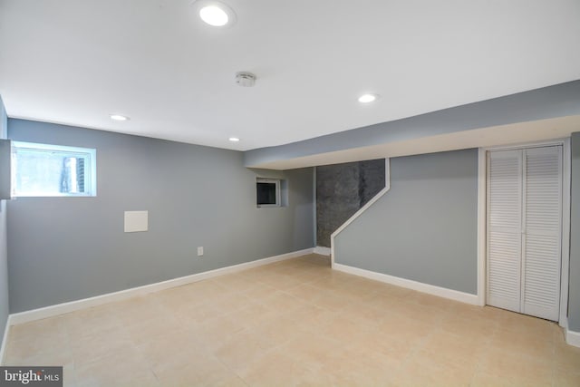 basement with light tile floors