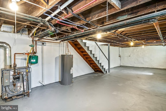 basement featuring water heater