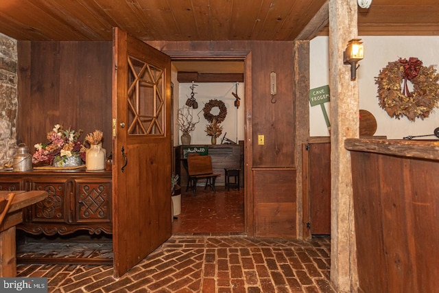 corridor with wooden ceiling