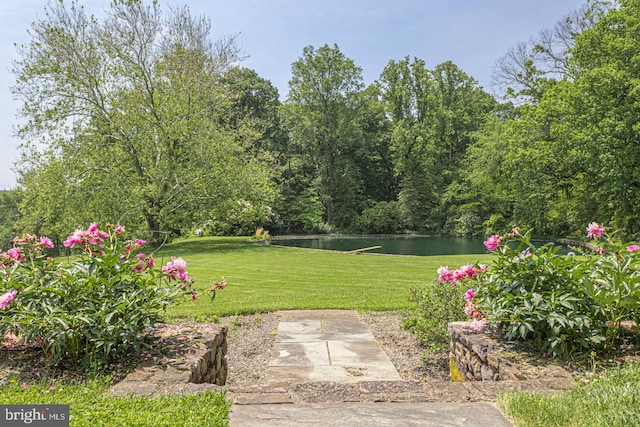 view of yard featuring a water view